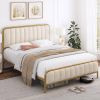 Queen size Gold Metal Platform Bed Frame with Off-White Upholstered Headboard