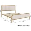 Queen size Gold Metal Platform Bed Frame with Off-White Upholstered Headboard