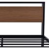 Queen Metal Platform Bed with Walnut Finish Wood Panel Headboard Footboard