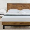 Queen Solid Wood Modern Platform Bed Frame with Adjustable Height Headboard