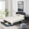 Queen Size Grey Linen Adjustable Headboard 4 Drawer Storage Platform Bed