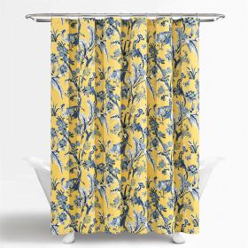 72-inch Yellow Navy Blue White Exotic Birds Floral Polyester Shower Curtain