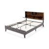 Queen Size Velvet Upholstered Open/Close Storage Headboard Platform Bed