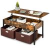 Rustic FarmHouse Lift-Top Multi Purpose Coffee Table with 2 Storage Drawers Bins