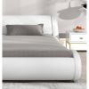 Queen Modern White Faux Leather Upholstered Platform Bed Frame with Headboard