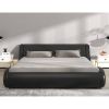 Queen Modern Black Faux Leather Upholstered Platform Bed Frame with Headboard