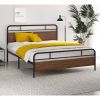 Full Size Industrial Metal Wood Platform Bed Frame with Headboard and Footboard