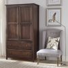 Brown Espresso Solid Wood Bedroom Armoire Wardrobe Cabinet with Hanging Bar