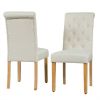 Set of 2 Beige Linen Button Tufted Dining Chair with Wood Legs