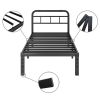 Twin XL Size Heavy Duty Black Metal Platform Bed Frame with Headboard