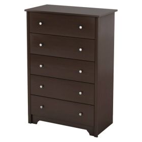 Dark Brown Chocolate Wood Finish 5-Drawer Bedroom Chest of Drawers