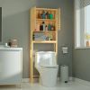 Over the Toilet Bathroom Storage Cabinet Shelf in Light Brown Yellow Wood Finish