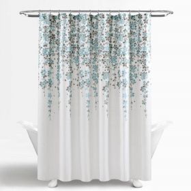 72-inch White Blue Grey Floral Flowers Shower Curtain