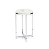 Round Cross Leg Design Coffee Side Table Nightstand with Faux Marble Top White/Chrome