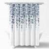 72-inch White Navy and Light Blue Floral Vines and Flowers Shower Curtain