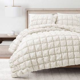 Twin/XL Soft Lightweight Puff Textured 2-Piece Comforter Set in Off White