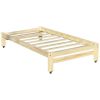 Twin Unfinished Solid Wood Platform Bed Frame with Casters Wheels