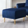 Navy Blue Channel Tufted Ottoman Bench Upholstered Velvet Footrest Stool Accent Bench for Entryway Living Room Bedroom