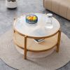 Modern simple circular double-layer solid wood tea table rattan woven Chinese side table small round table suitable for living room, dining room and b