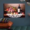 Framed Canvas Wall Art Decor Painting, Still Life Wine and Grape Fruits on Table Oil Painting Style Decoration For Restaurant, Kitchen, Dining Room, O