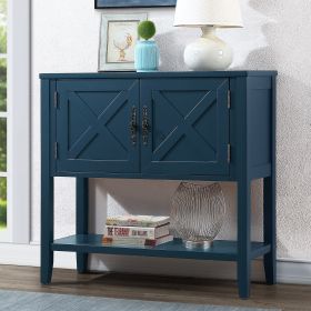 35'' Farmhouse Wood Buffet Sideboard Console Table with Bottom Shelf and 2-Door Cabinet, for Living Room, Entryway,Kitchen Dining Room Furniture (Navy