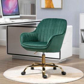 360¬∞ Green Velvet Swivel Chair With High Back, Adjustable Working Chair With Golden Color Base