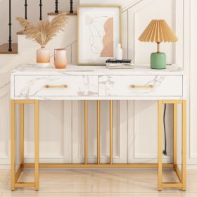 Console Table with 2 Drawers, Entryway Table with Outlets and USB Ports, Sofa Table Narrow Long with Storage Shelves for Living Room