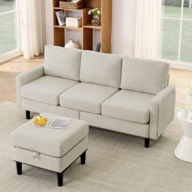 Upholstered Sectional Sofa Couch, L Shaped Couch With Storage Reversible Ottoman Bench 3 Seater for Living Room, Apartment, Compact Spaces, Fabric Bei