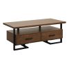 Contemporary Design Unique Frame 1pc Coffee Table with Drawers Walnut Finish Wood and Rustic Black Metal Finish Living Room Furniture