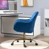 360¬∞ Dark Blue Velvet Swivel Chair With High Back, Adjustable Working Chair With Golden Color Base