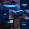 Nightstand LED Bedside Table Cabinet Lights Modern End Side with 2 Drawers for Bedroom (Blue Gold)