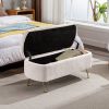 Ivory White Storage Ottoman Bench for End of Bed Gold Legs, Modern Ivory White Faux Fur Entryway Bench Upholstered Padded with Storage for Living Room