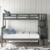 Stairway Twin-Over-Full Bunk Bed with Storage and Guard Rail for Bedroom, Gray color(OLD SKU :LP000019AAE)