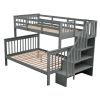 Stairway Twin-Over-Full Bunk Bed with Storage and Guard Rail for Bedroom, Gray color(OLD SKU :LP000019AAE)