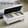 Upholstered Storage Ottoman Bench For Bedroom End Of Bed Faux Leather Rectangular Storage Benches Footrest With Crystal Buttons For Living Room Entryw