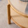 Modern simple circular double-layer solid wood tea table rattan woven Chinese side table small round table suitable for living room, dining room and b