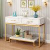 Console Table with 2 Drawers, Sofa Table Narrow Long with Storage Shelves for Living Room