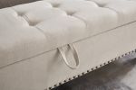 59" Bed Bench Ottoman with Storage Beige Fabric