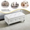 Upholstered Storage Ottoman Bench For Bedroom End Of Bed Faux Leather Rectangular Storage Benches Footrest With Crystal Buttons For Living Room Entryw