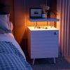 LED Nightstand LED Bedside Table End Tables Living Room with 4 Acrylic Columns, Bedside Table with Drawers for Bedroom White