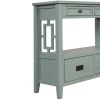 36'' Farmhouse Pine Wood Console Table Entry Sofa Table with 4 Drawers & 1 Storage Shelf for Entryway Living Room Bedroom Hallway Kitchen(Retro Blue)