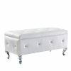 Upholstered Storage Ottoman Bench For Bedroom End Of Bed Faux Leather Rectangular Storage Benches Footrest With Crystal Buttons For Living Room Entryw