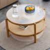 Modern simple circular double-layer solid wood tea table rattan woven Chinese side table small round table suitable for living room, dining room and b