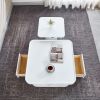 2 Pieces White MDF Square Coffee Table Set for Living Room, Bedroom