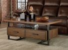 Contemporary Design Unique Frame 1pc Coffee Table with Drawers Walnut Finish Wood and Rustic Black Metal Finish Living Room Furniture