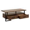 Contemporary Design Unique Frame 1pc Coffee Table with Drawers Walnut Finish Wood and Rustic Black Metal Finish Living Room Furniture