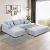 Tufted Fabric 3-Seat L-Shape Sectional Sofa Couch Set w/Chaise Lounge, Ottoman Coffee Table Bench, Light Grey