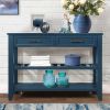 Console Sofa Table with 2 Storage Drawers and 2 Tiers Shelves, Mid-Century Style 42'' Solid Wood Buffet Sideboard for Living Room Furniture Kitchen Di