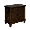 Rustic Style Dark Walnut Finish 1pc Nightstand Bedroom Furniture Solid wood 3-Drawers bedside Table Black Bar Pulls