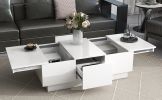 ON-TREND Multifunctional Coffee Table with 2 large Hidden Storage Compartment, Extendable Cocktail Table with 2 Drawers, High-gloss Center Table with